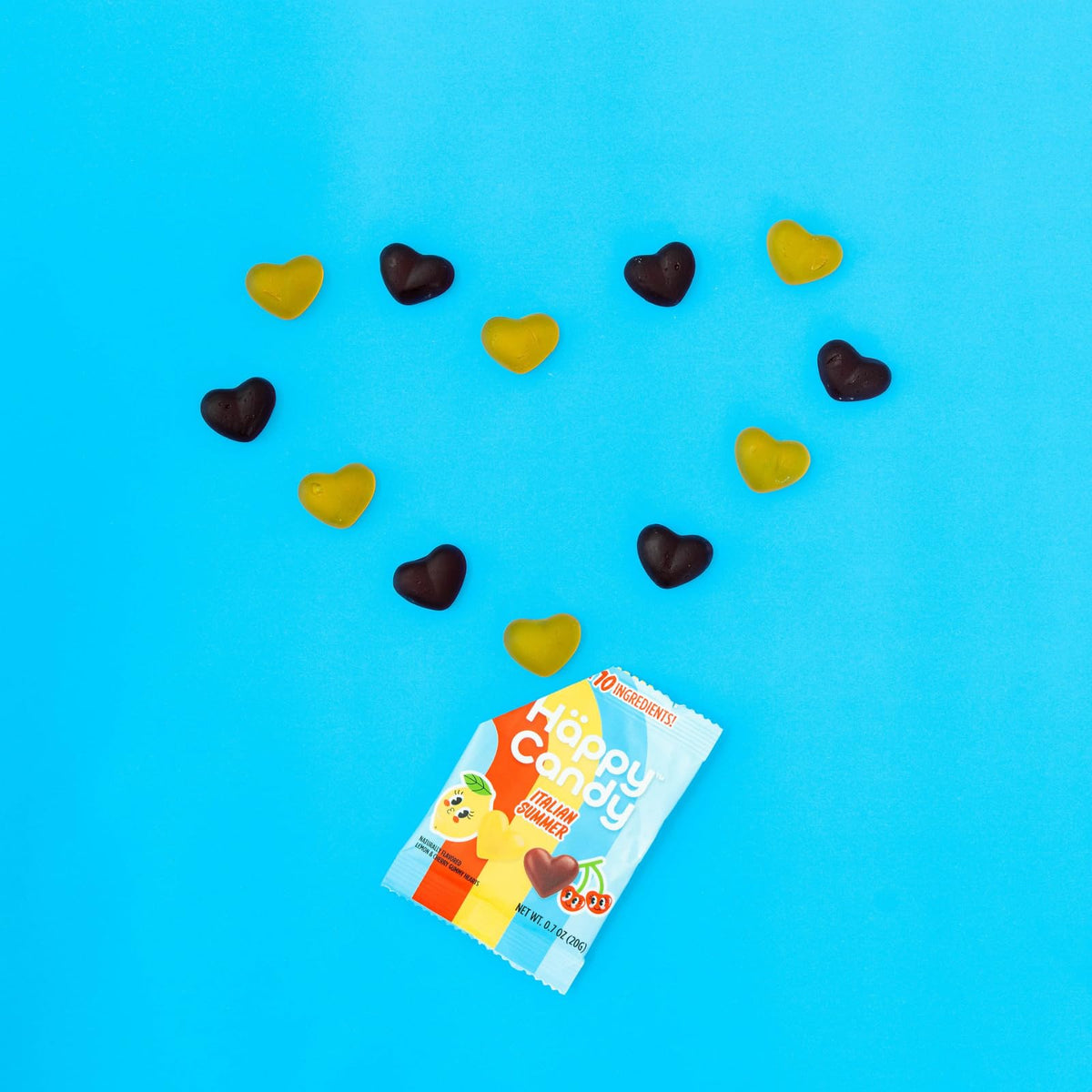 Häppy Candy natural-colors-fruits-vegetables image illustrating gluten-free, vegan, non-GMO, no artificial dyes