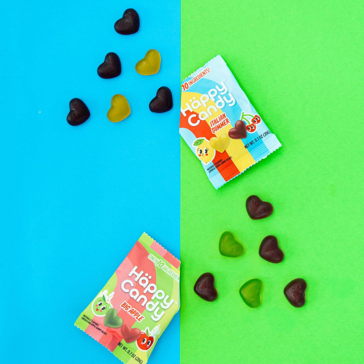 Häppy Candy vegan-non-gmo label on packaging highlighting dairy-free, suitable for various diets