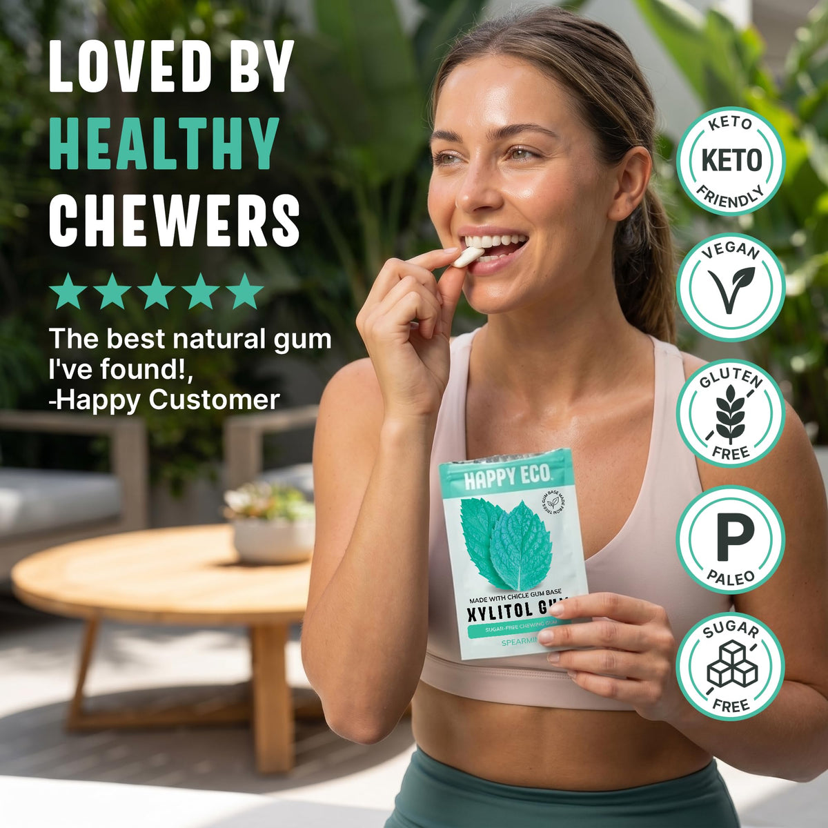 HAPPY ECO vegan and gluten-free label on the pack