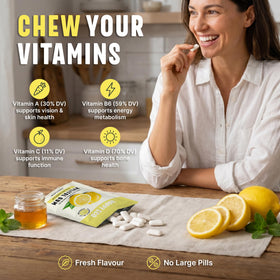 HAPPY ECO Xylitol Gum Lemon 4-pack back, vitamin amounts shown