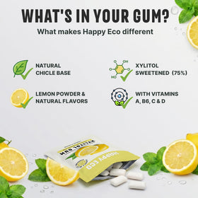 HAPPY ECO Xylitol Gum Lemon natural gum base texture with lemon flavor