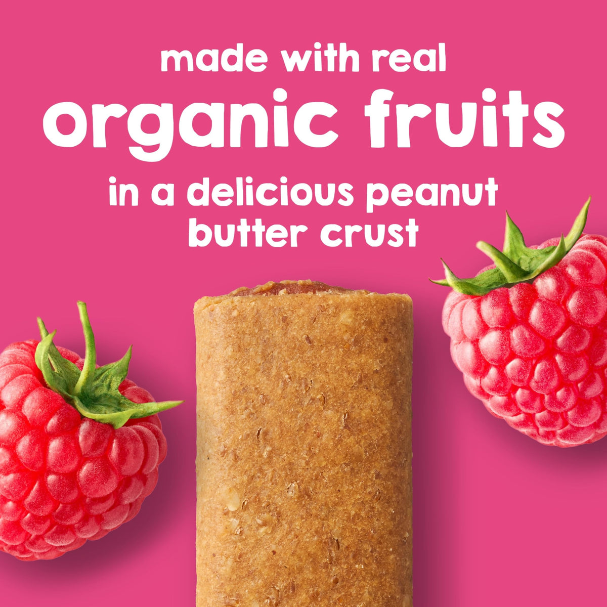 Happy Tot Bestie Bars fruit-filled snack pack promoting real fruit flavor for busy mornings.