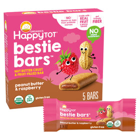 Happy Tot Bestie Bars with peanut butter and raspberry crust for toddler-friendly snacking on the go.
