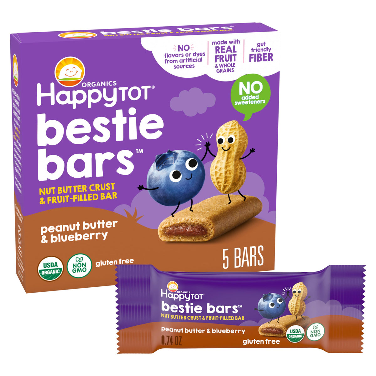 Happy Tot Bestie Bars peanut-butter-raspberry crust, kid-friendly snack with real fruit.