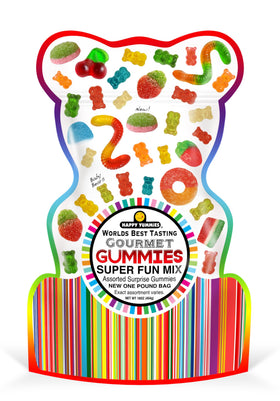 Happy Yummies world’s best tasting gummies in resealable bear bag for freshness.