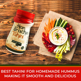 Har Bracha Tahini Paste hummus bowl with olive oil drizzle