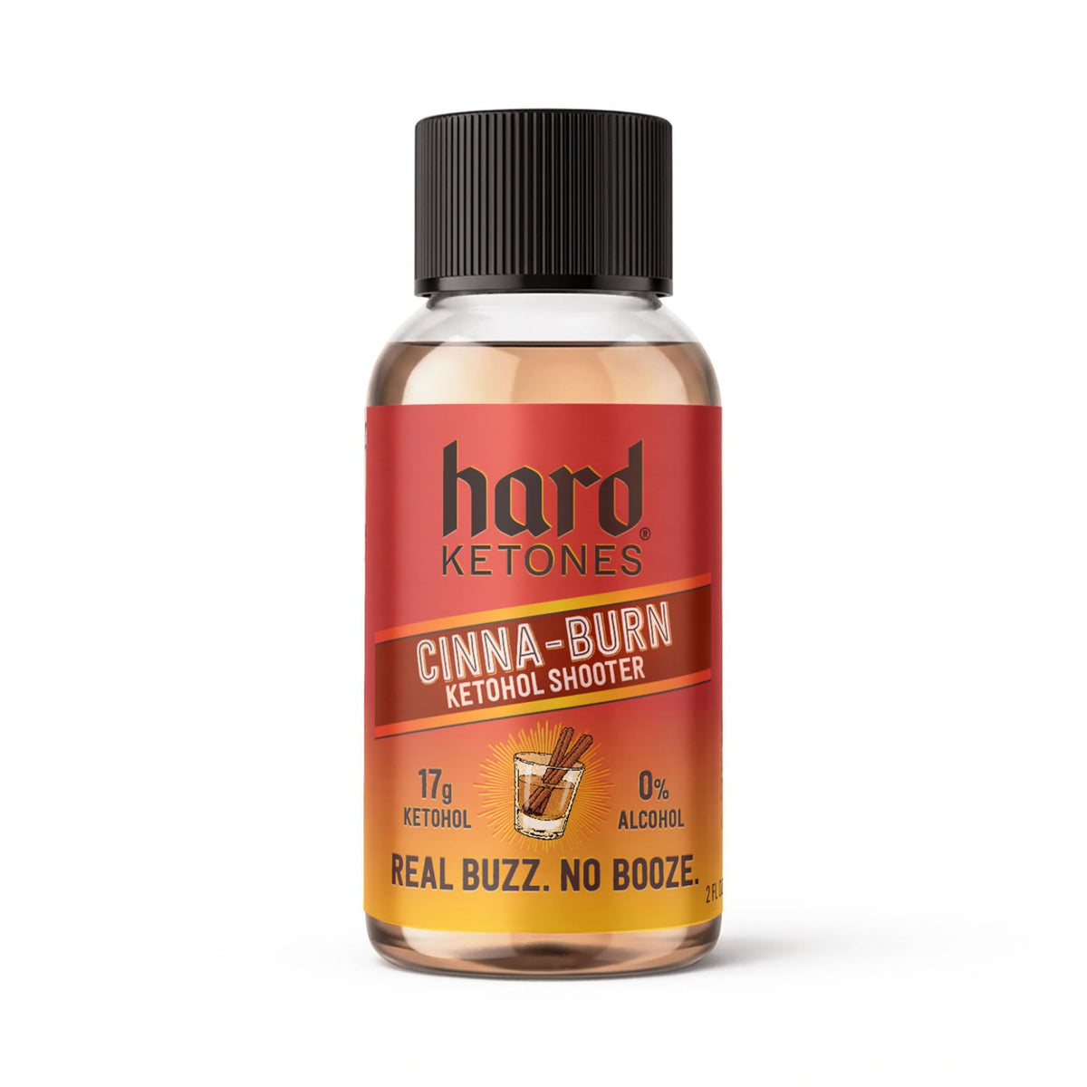 Hard Ketones Straight-Up Cinna-Burn label close-up showing keto-ready formula.