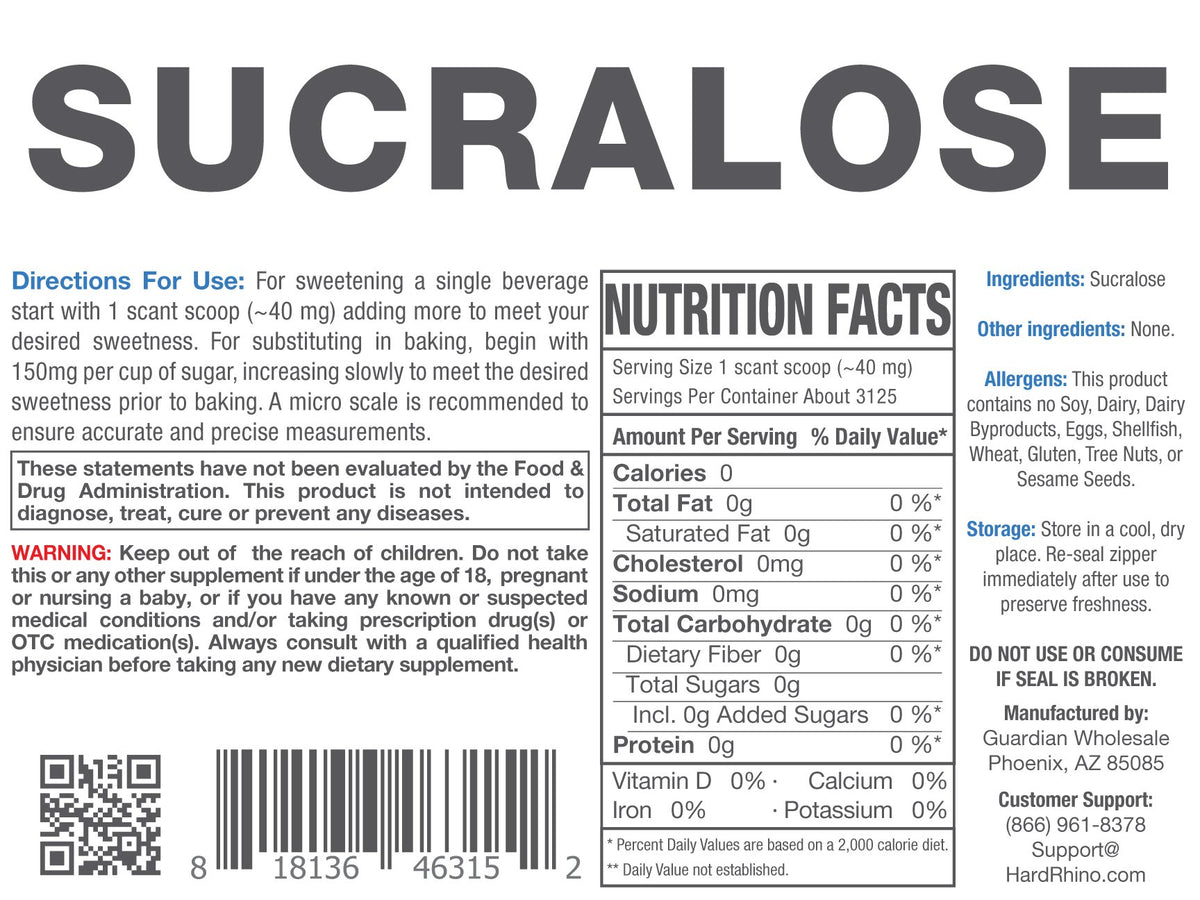 Hard Rhino Sucralose Powder scoop in pack for precise measuring.