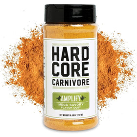 Hardcore Carnivore Amplify bottle pour showing bold umami for meats and veggies