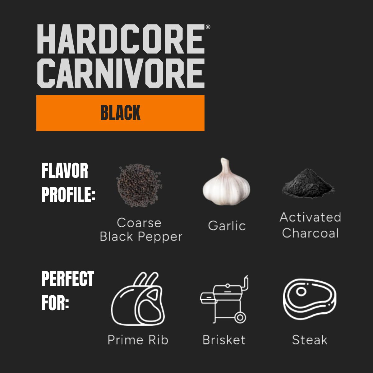 Hardcore Carnivore Black steak crust closeup — showcases bold bark and seared texture.
