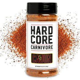 Hardcore Carnivore Cajun Seasoning shaker front for bold gumbo and jambalaya flavor