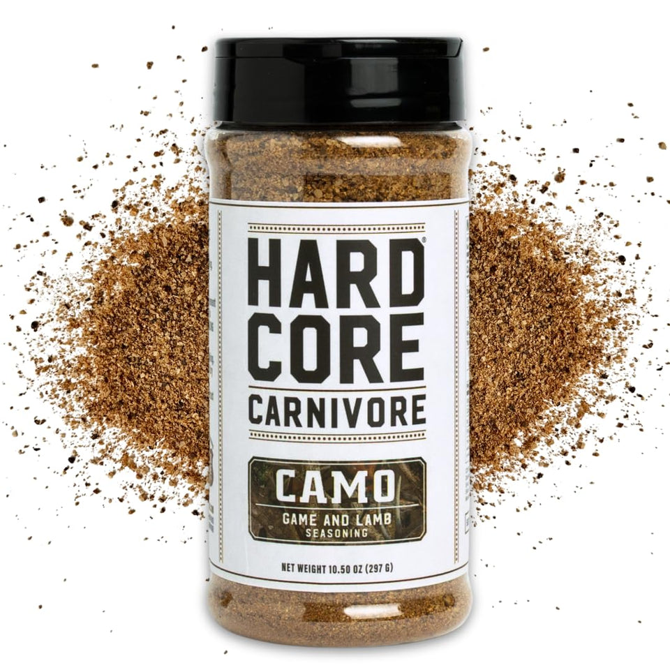 Hardcore Carnivore Camo on venison steak for bold game flavor.