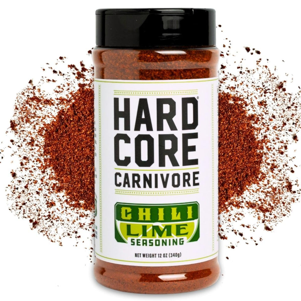 Hardcore Carnivore chili lime shaker adds bold citrus flavor to meats.