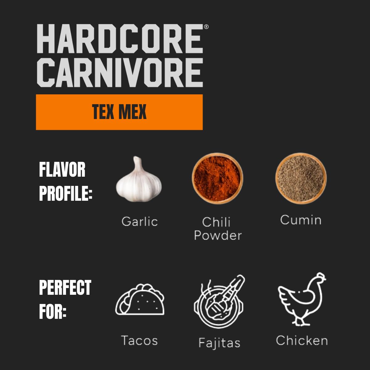 Hardcore Carnivore Tex Mex fajita seasoning adds sizzling heat to fajitas.