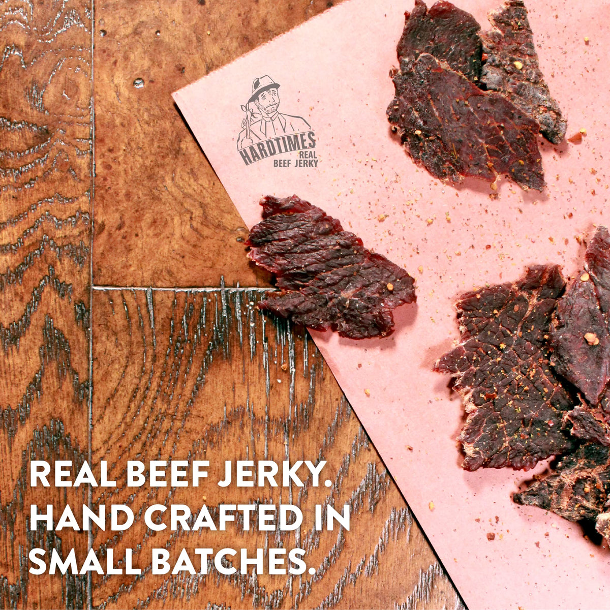 Open bag of Hardtimes Original Beef Jerky reveals savory chew