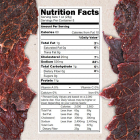 Hardtimes jerky close-up shows pepper specks and moist texture for flavor richness.