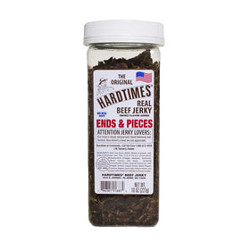 Hardtimes Ends and Pieces beef jerky jar front view showcases original flavor for a savory snack.