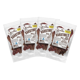 Hardtimes Original Beef Jerky four pack ready for snacking on the go