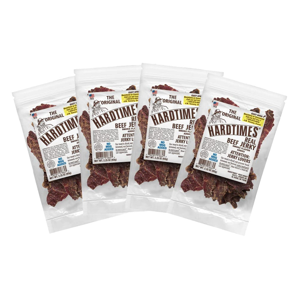 Hardtimes Original Beef Jerky four pack ready for snacking on the go