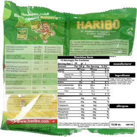 Haribo Bananas back panel view, France-made branding for quality.