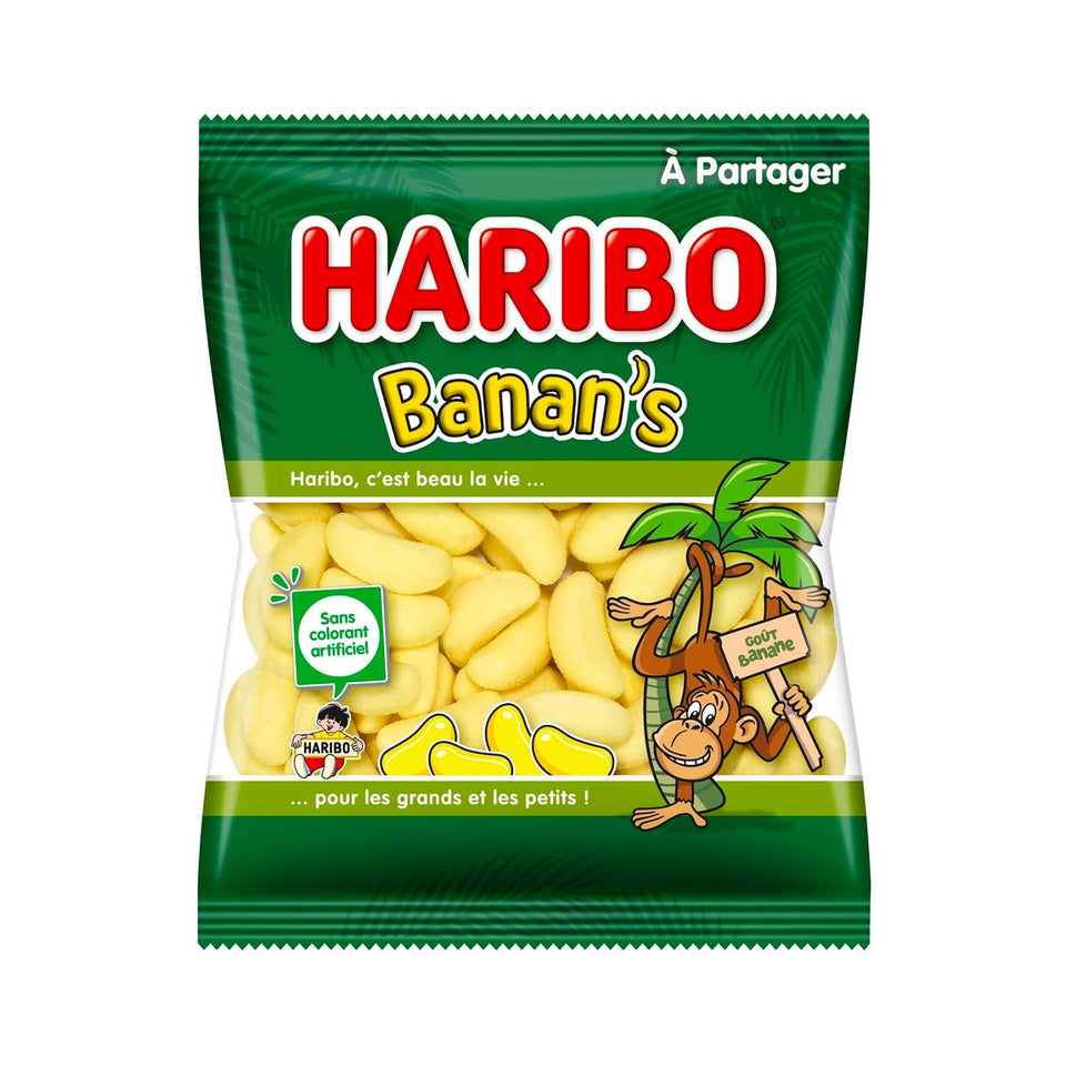 Haribo Bananas 300g bag front, a bright, shareable snack.