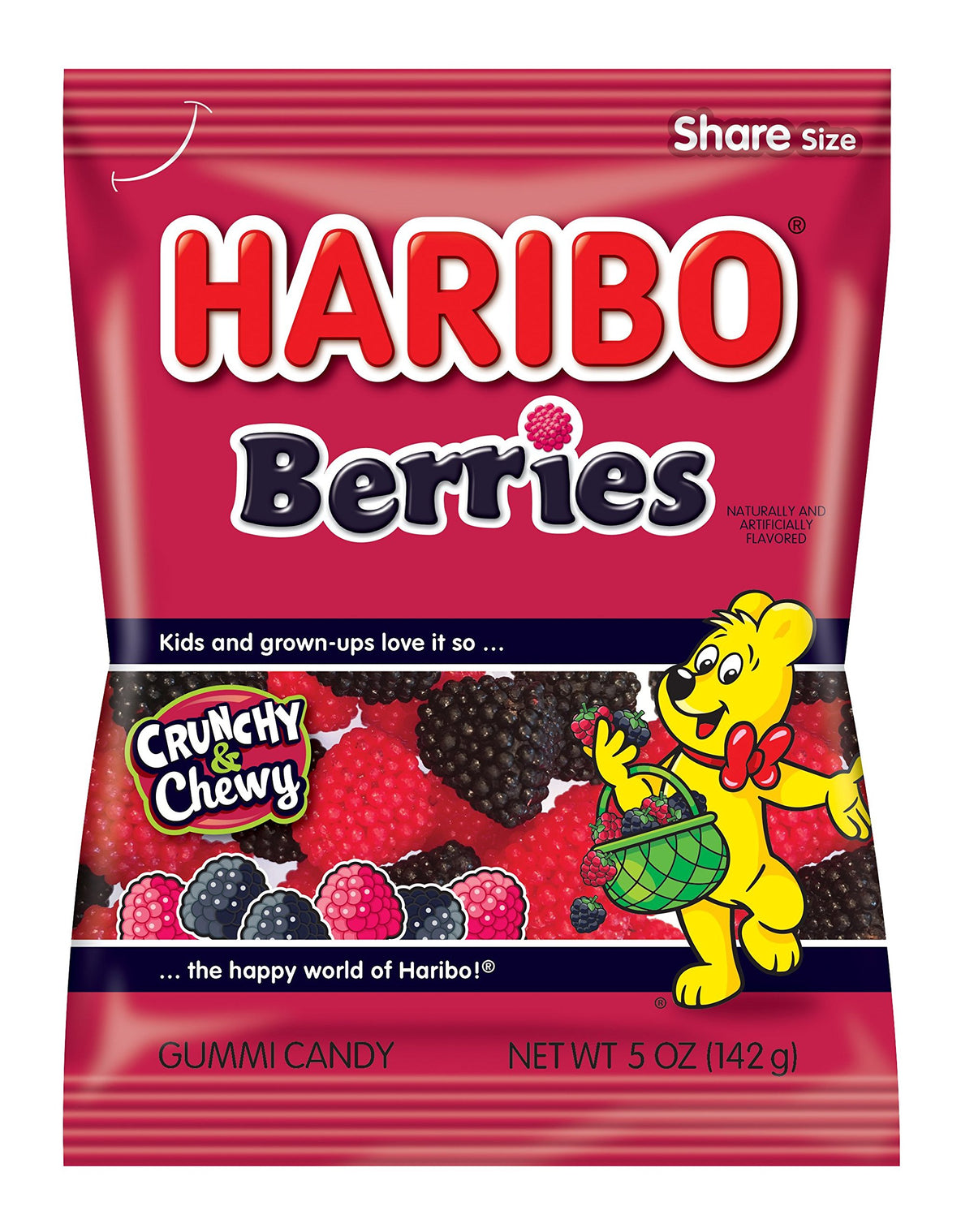 HARIBO Berries gummies: crunchy outer, soft center, ideal for quick, satisfying snacks.