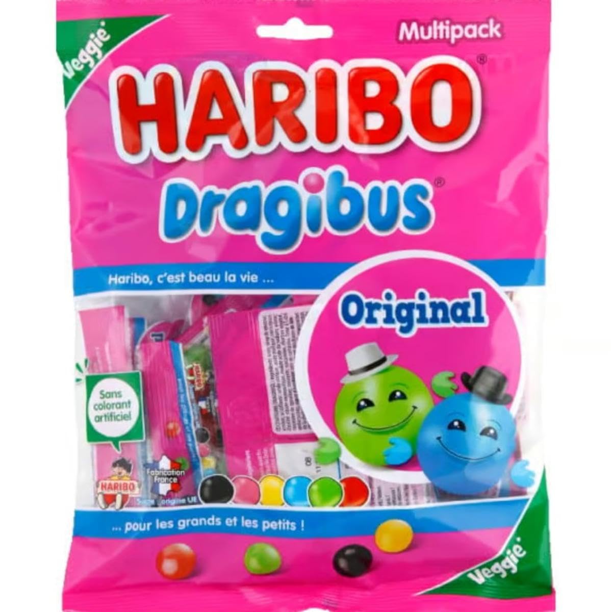 Haribo Dragibus multipack 250g gummy bears ideal for colorful party snacking.