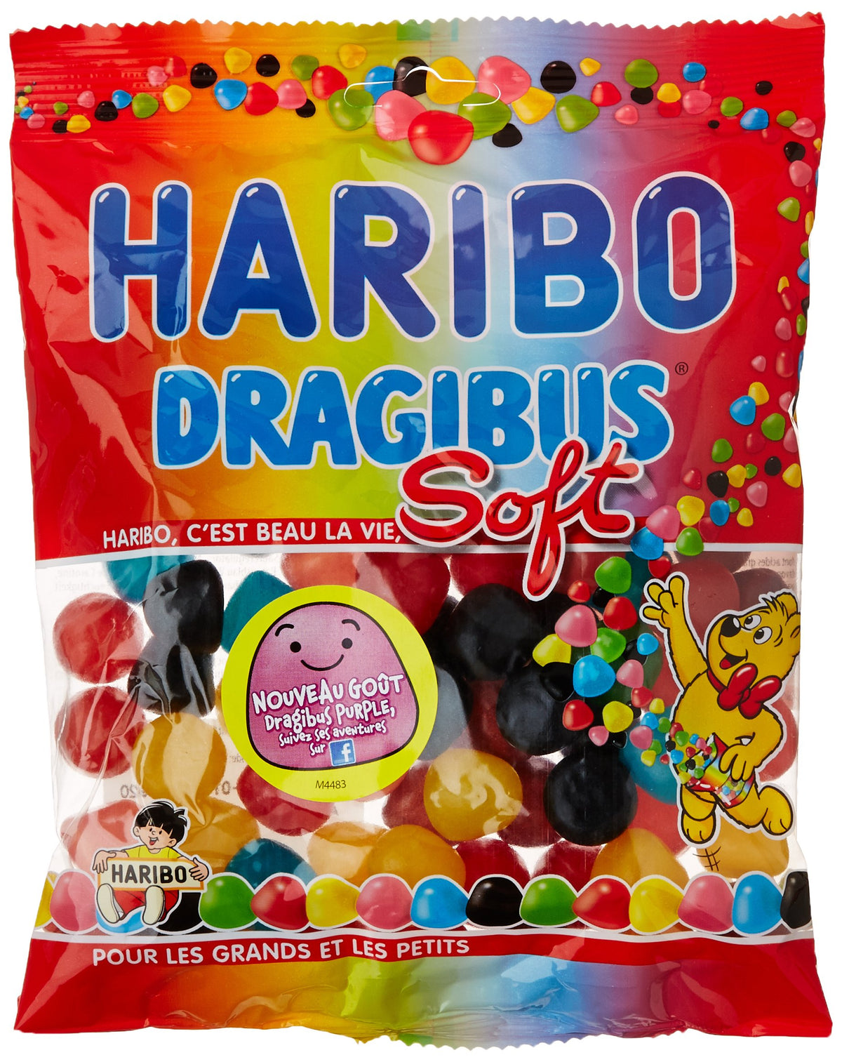 Haribo Dragibus Soft bag front showing colorful gummies, ideal for sharing
