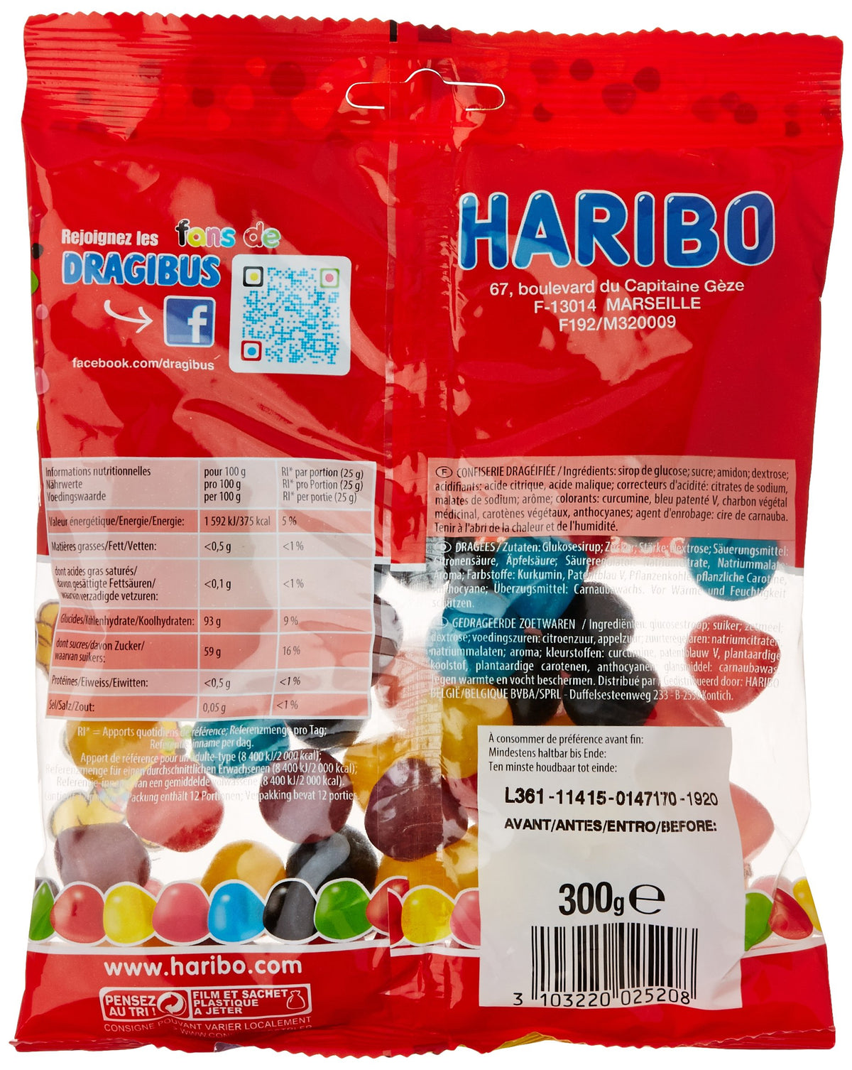 Haribo Dragibus Soft close-up highlights chewy texture and vivid colors