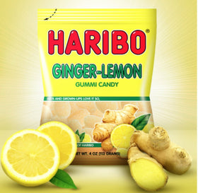 HARIBO Ginger-Lemon gummy plate snacks, colorful and inviting for desserts.
