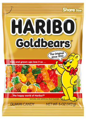 Haribo Goldbears bag front view, a colorful candy ideal for sharing at gatherings.
