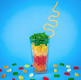 Close-up of Goldbears flavors: lemon, orange, pineapple, raspberry, strawberry.