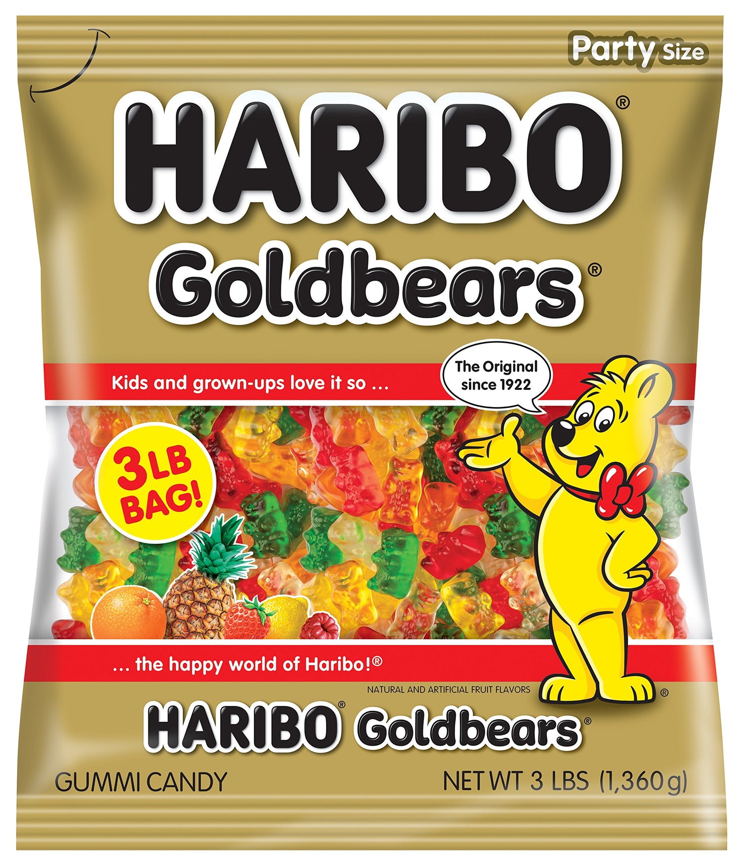 Haribo Goldbears close-up of colorful bears, ideal for sharing at parties.