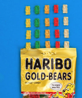 HARIBO Goldbears stand-up bag on pantry shelf.