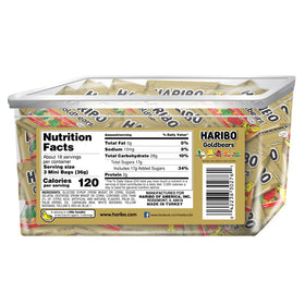 Haribo Goldbears tub contents showing five flavors for party snacking.