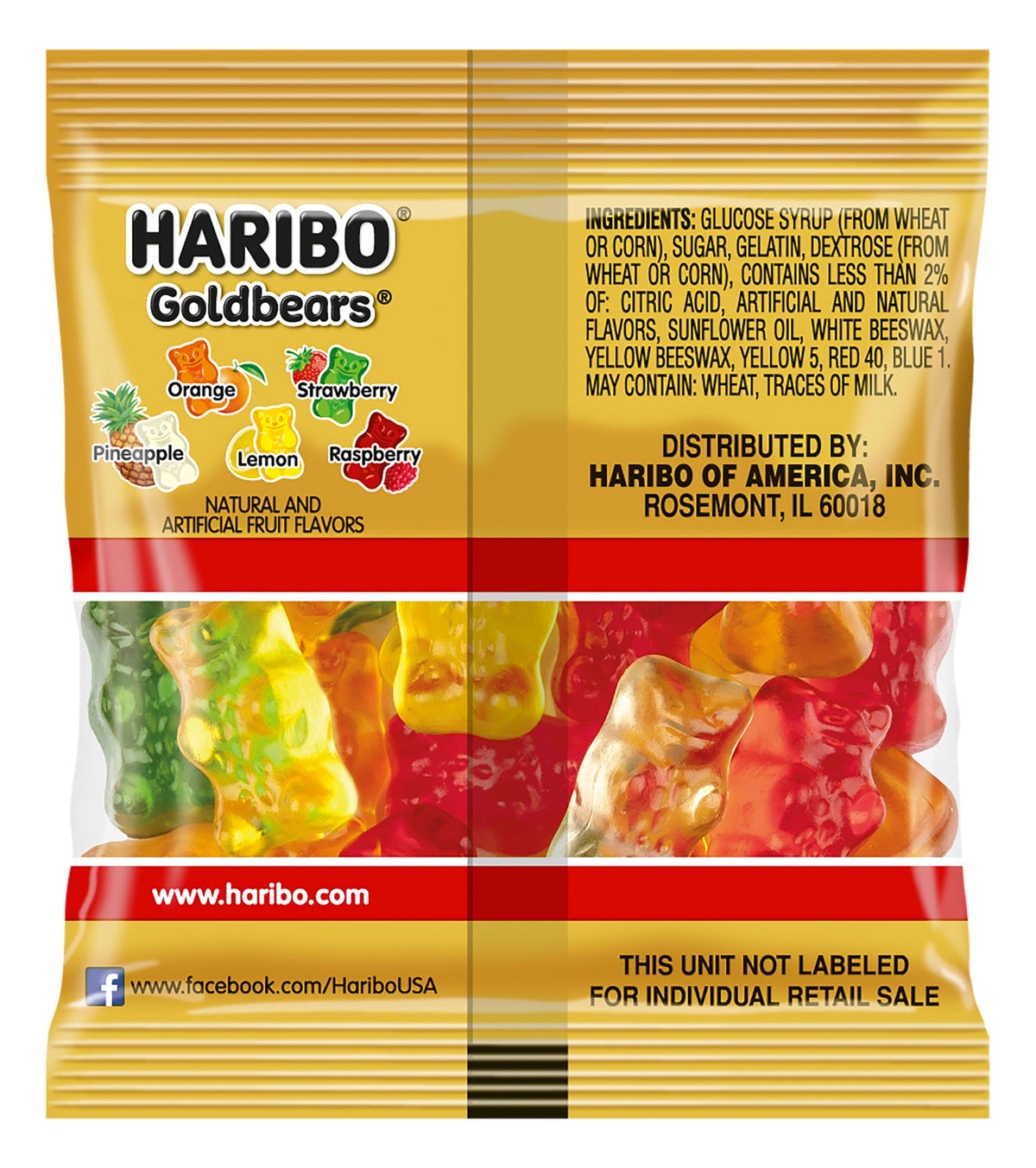 Packaged Haribo Goldbears for on-the-go candy loved by all.