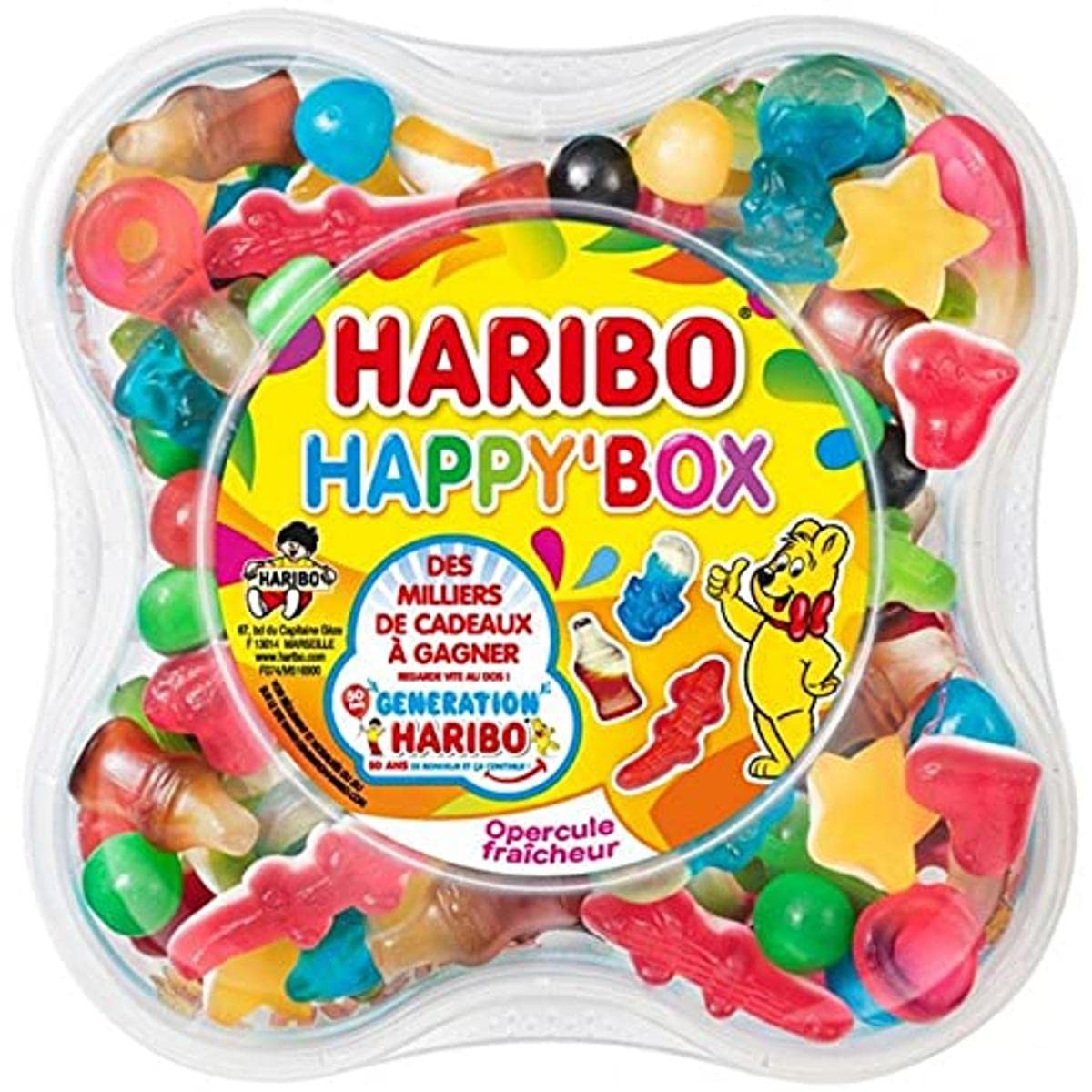 Haribo Happy Box candy tub, 600g, perfect for sharing snacks