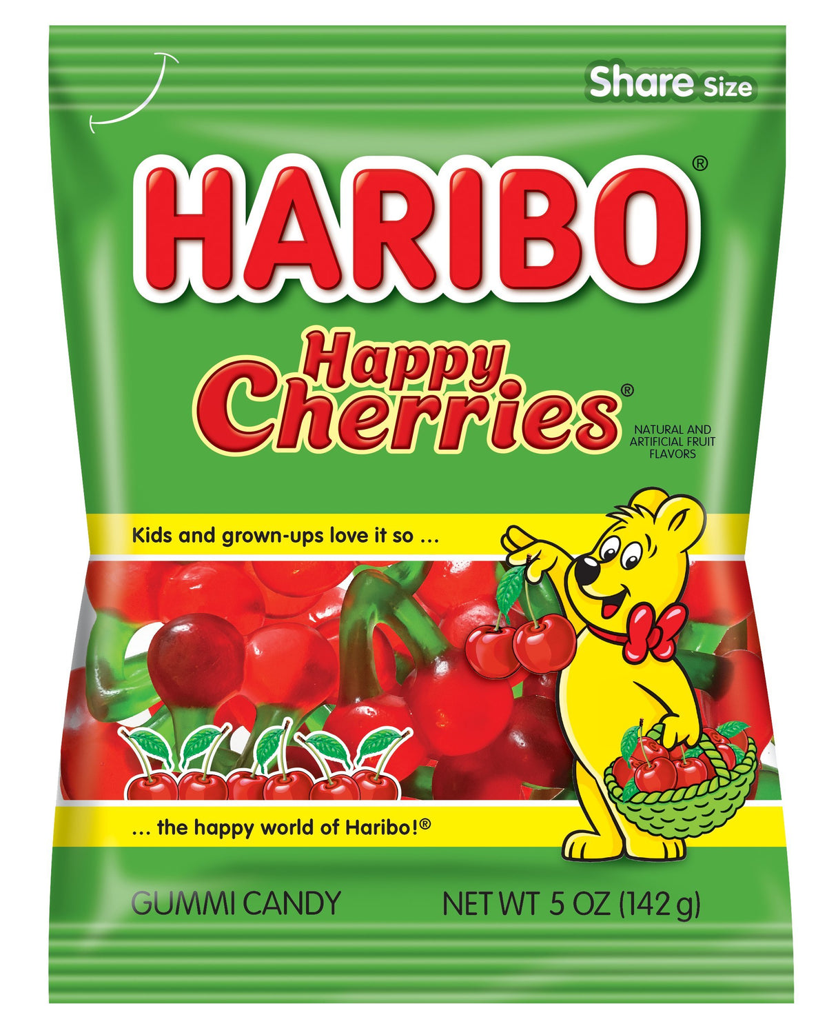 Haribo Happy Cherries bag view shows convenient 5 oz packs for sharing.
