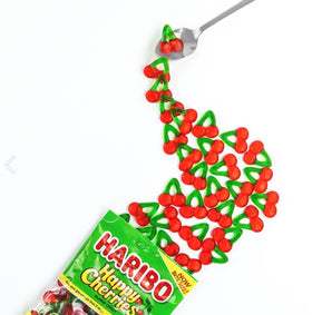 Haribo Happy Cherries packaging-label highlights 5 oz bag and pack of 12.