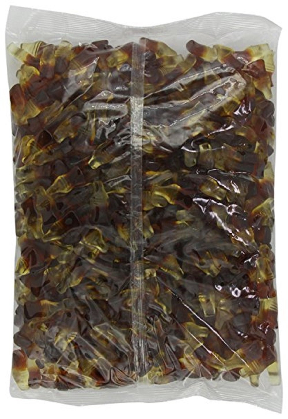 Haribo Happy-Cola gummies close-up highlighting two-tone colors and cola taste.