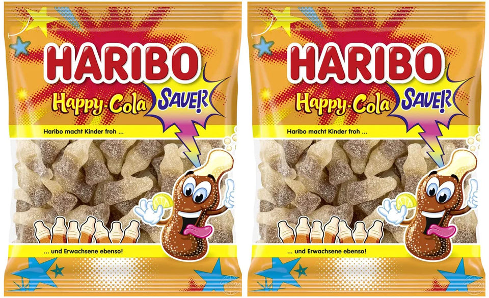 Haribo Happy-Cola Sauer 2-pack pack-shot: tangy cola flavor, chewy texture, shareable.