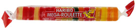 Haribo Mega-Roulette gummy candy roll close-up with vibrant fruity colors for snacking
