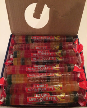 Haribo Mega-Roulette rolls arranged for dessert ideas and party decor