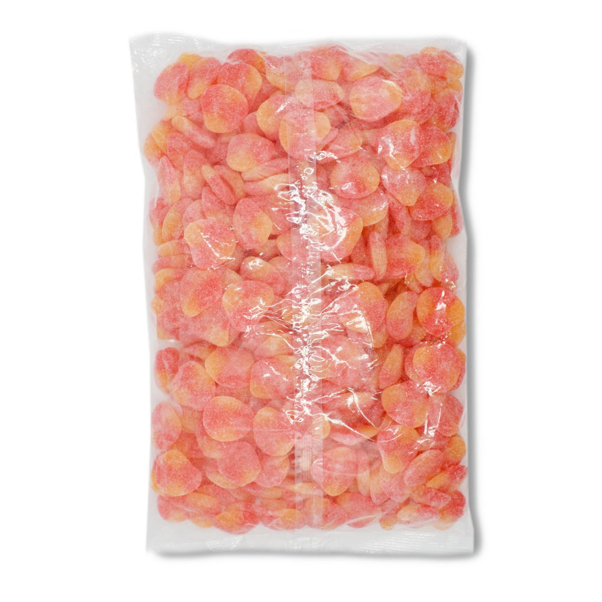 Haribo Peaches Gummi Candy bag back view, shows size and packaging