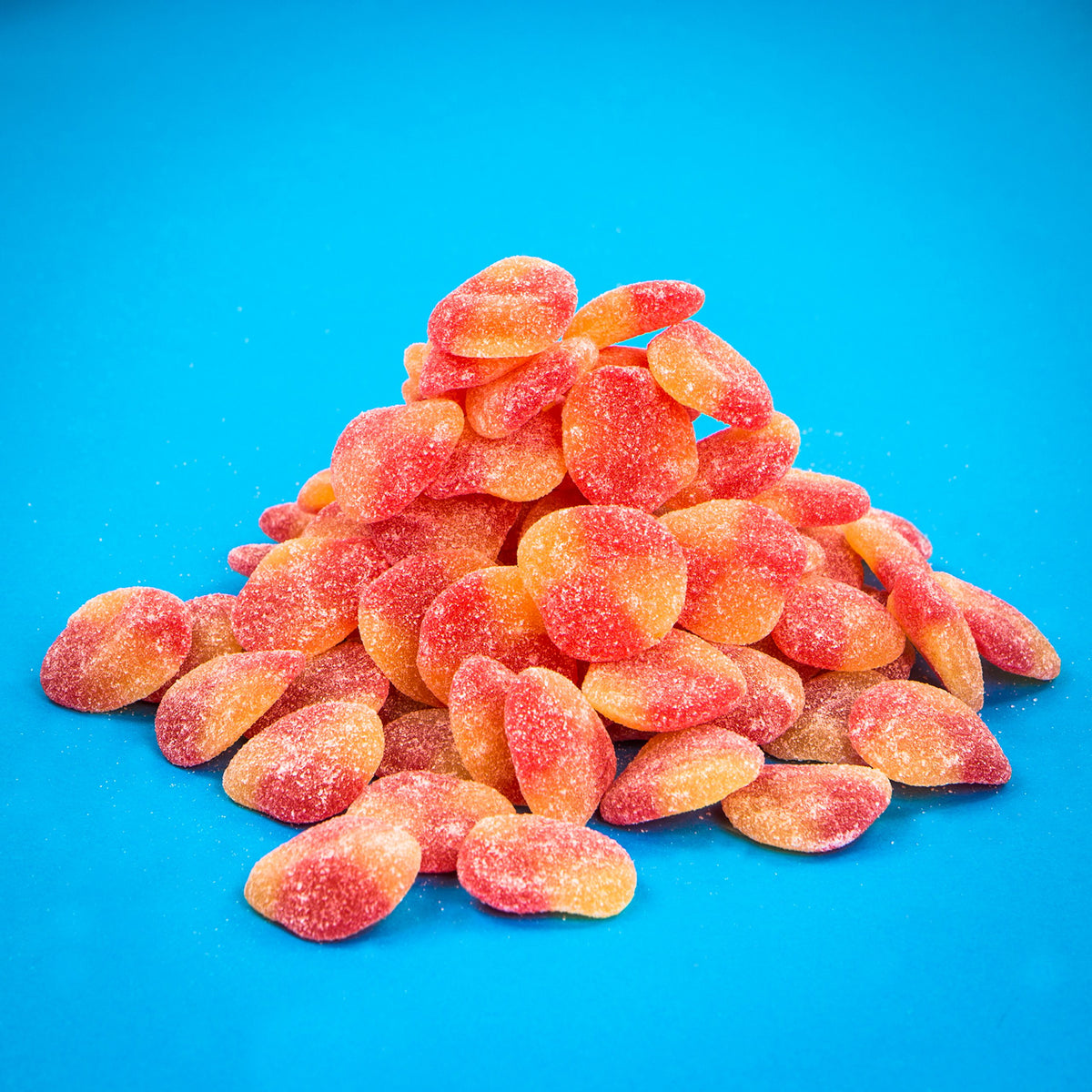 Haribo Peaches Gummi Candy served on a dessert plate for color and flavor
