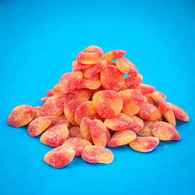Haribo Peaches Gummi Candy served on a dessert plate for color and flavor