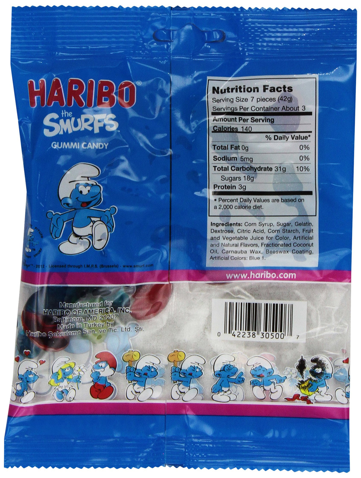 Haribo Smurfs Gummi Candy 12-pack image, ideal for party planning.