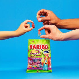 Haribo Sour Sodas assorted flavors showcase three bold dual blends.