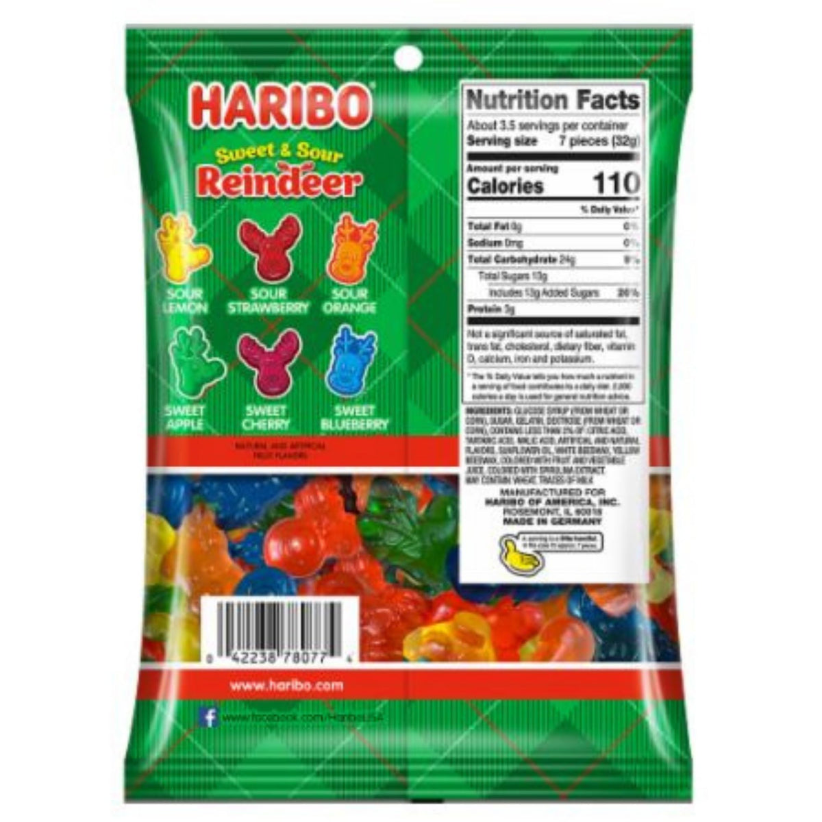 Haribo Sweet and Sour Reindeer colors highlight fruity flavors for sharing at gatherings.