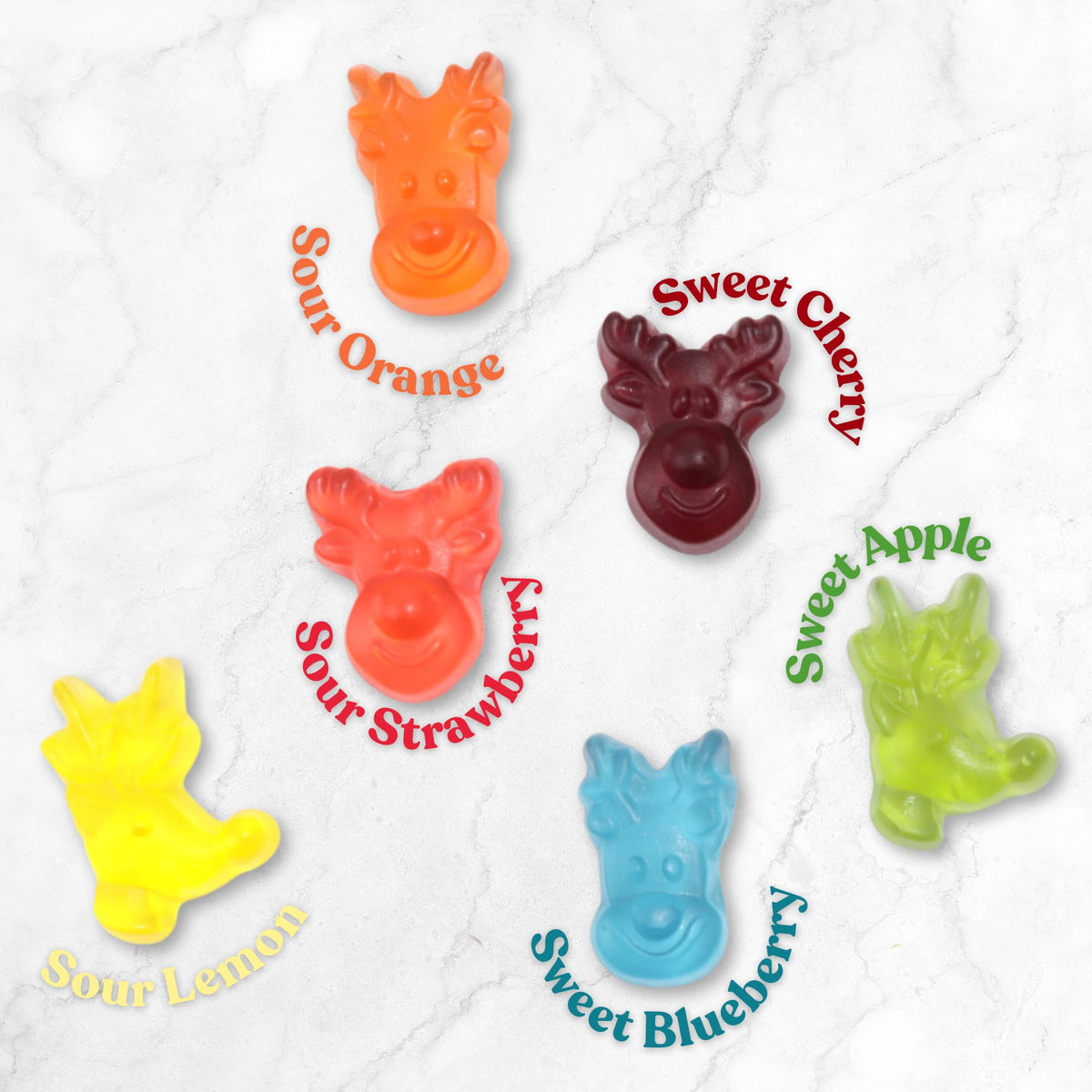 Gummy candies stay chewy and flavorful in resealable holiday-themed packaging.